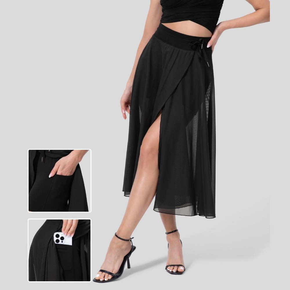 Halara • Black Ballet-core Skirt • Sz M • NWT • Built-in Shorts • Sheer Mesh